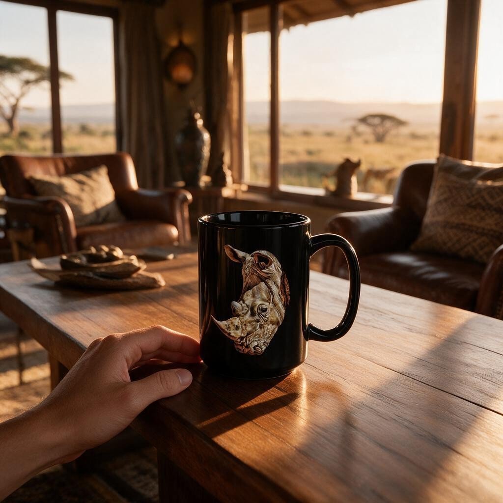 Rhino 15oz Large Black Ceramic Mug - HD Printing