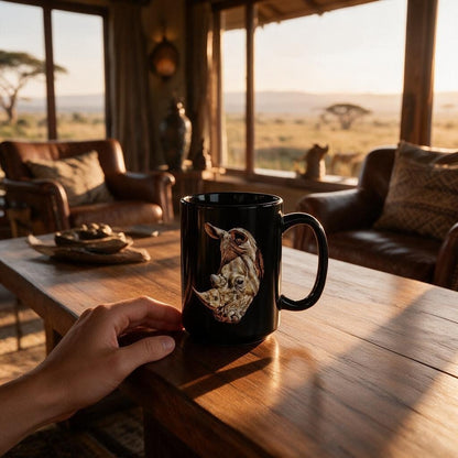 Rhino 15oz Large Black Ceramic Mug - HD Printing