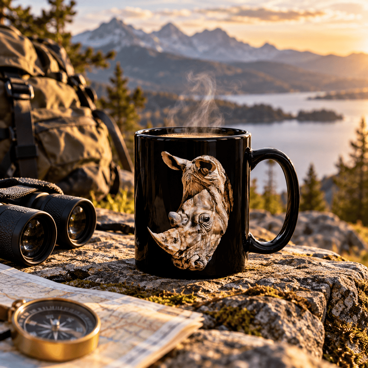 Rhino 15oz Large Black Ceramic Mug - HD Printing