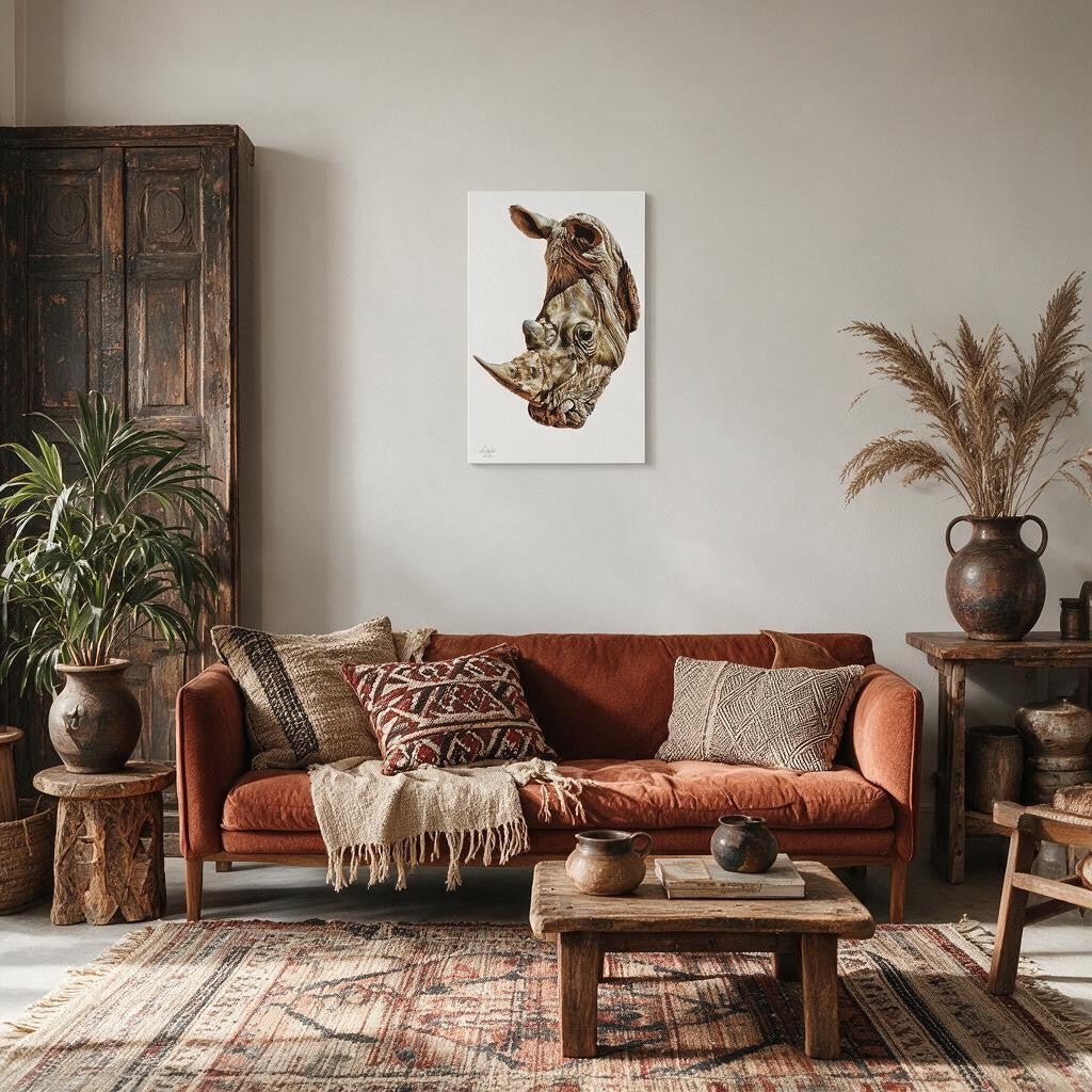 Rhino Satin Stretched Canvas Print - HD Printing