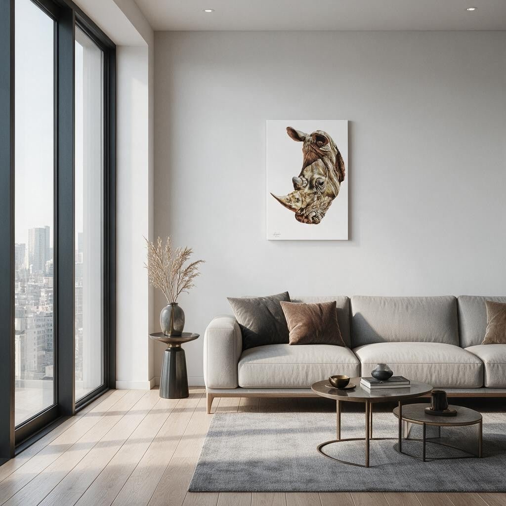 Rhino Satin Stretched Canvas Print - HD Printing